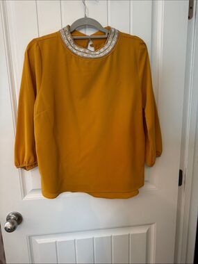Moa Moa Mustard Beaded Chain-Trim Blouse